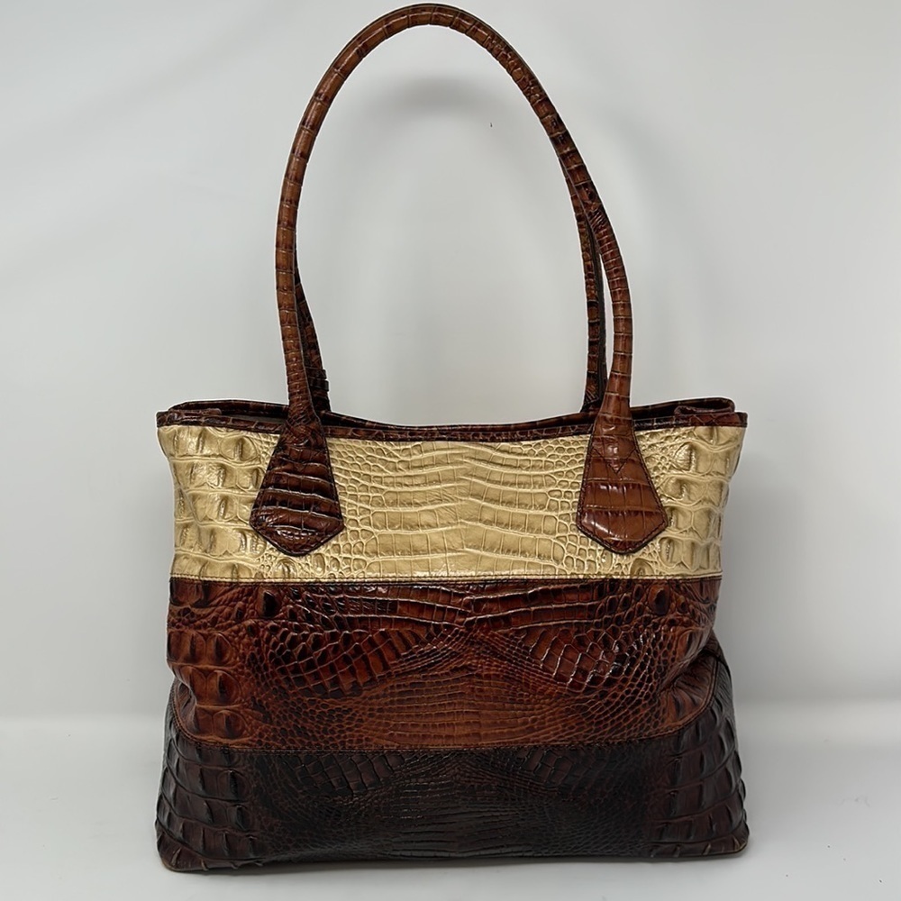 Brahmin Brown Tricolor Large Anytime Tote Purse - Picture 3 of 15